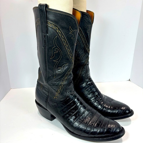 Lucchese Handmade Classic Crocodile Jones Black Embroidered Men 10.5 USA L 0311 - Picture 1 of 12